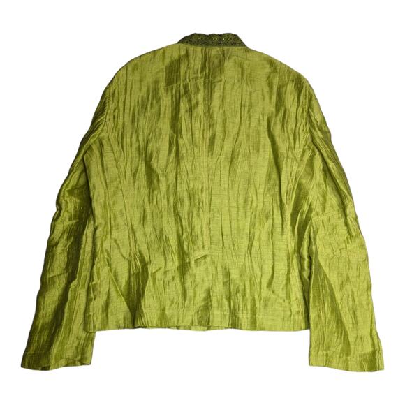 Vtg Y2K Kuhlman Lime Green Linen Blend Mandarin Collar Jacket IT 48 US 12 L - Picture 2 of 5